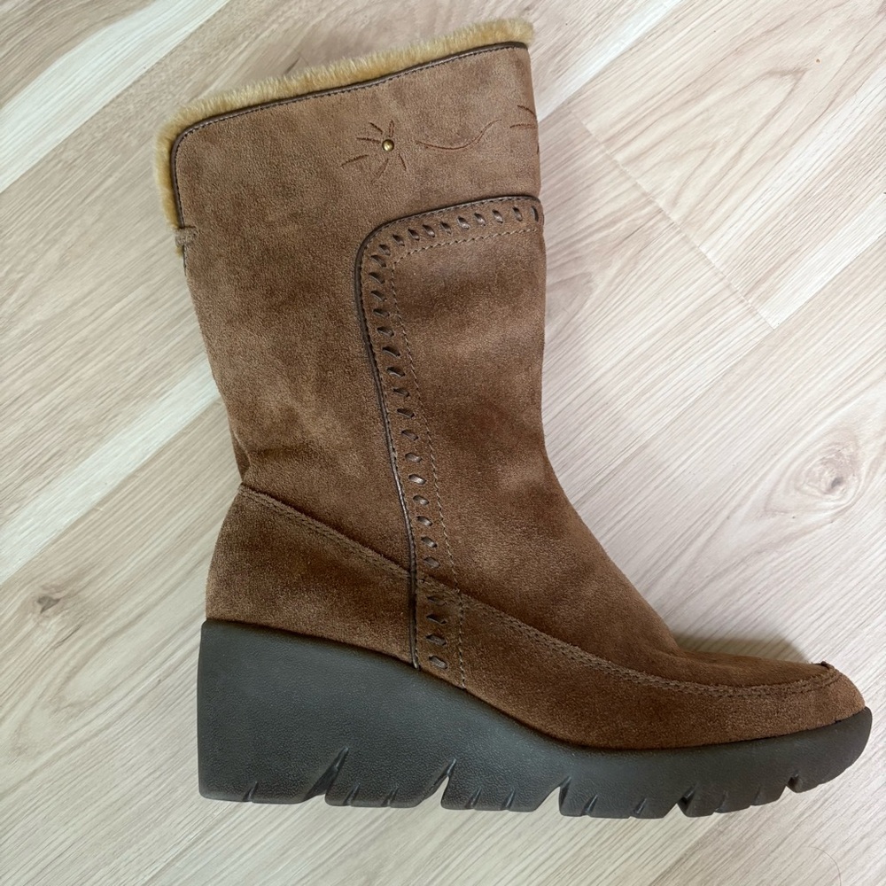 Brilliant Honey Brown Suede Boots Back Zipper Waterproof Size 12